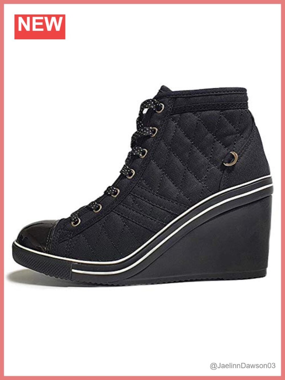 Quilted Canvas Lace Up High Heel Wedge Sneakers Womens 3.5" Heel